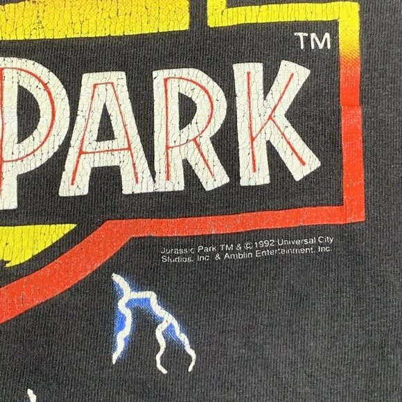 Rare Vintage Jurassic Park lightning T-shirt 1992 Size Adult XL Kanye AOP TAG - Picture 4 of 12